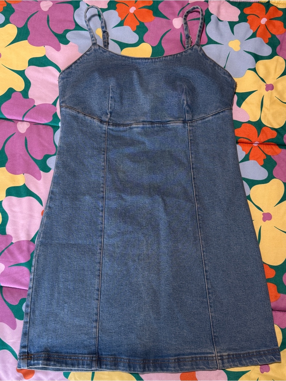 Women's Denim Mini Dress with Spaghetti Straps